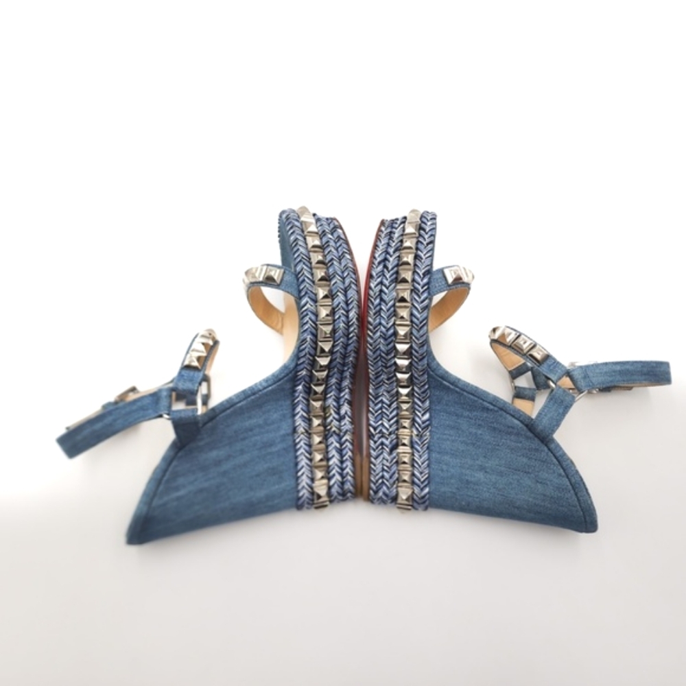 Christian Louboutin Denim Platform Studded Espadrille Sandals Shoes EU 38 - Picture 7 of 10